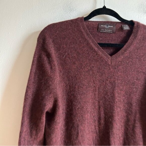 Black Brown Sz L 100 2 Ply Cashmere Burgundy V Neck Sweater - Picture 4 of 7